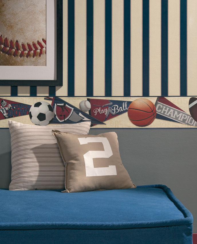 Papel pintado para habitaciones juveniles de tipo deportivo retro